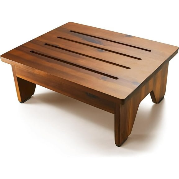 6.5" Wooden Step Stool for Adults (No Assemble Required)- 500 Lbs One Step Stools for High Bed Riser - Small Stepping Stool for Elderly, Seniors, Kid/Bathroom, Bed, Kitchen (Acacia)