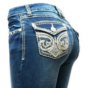 Jack David Rhinestone Studs Dark Wash Denim Flap Pocket Bootcut Jeans
