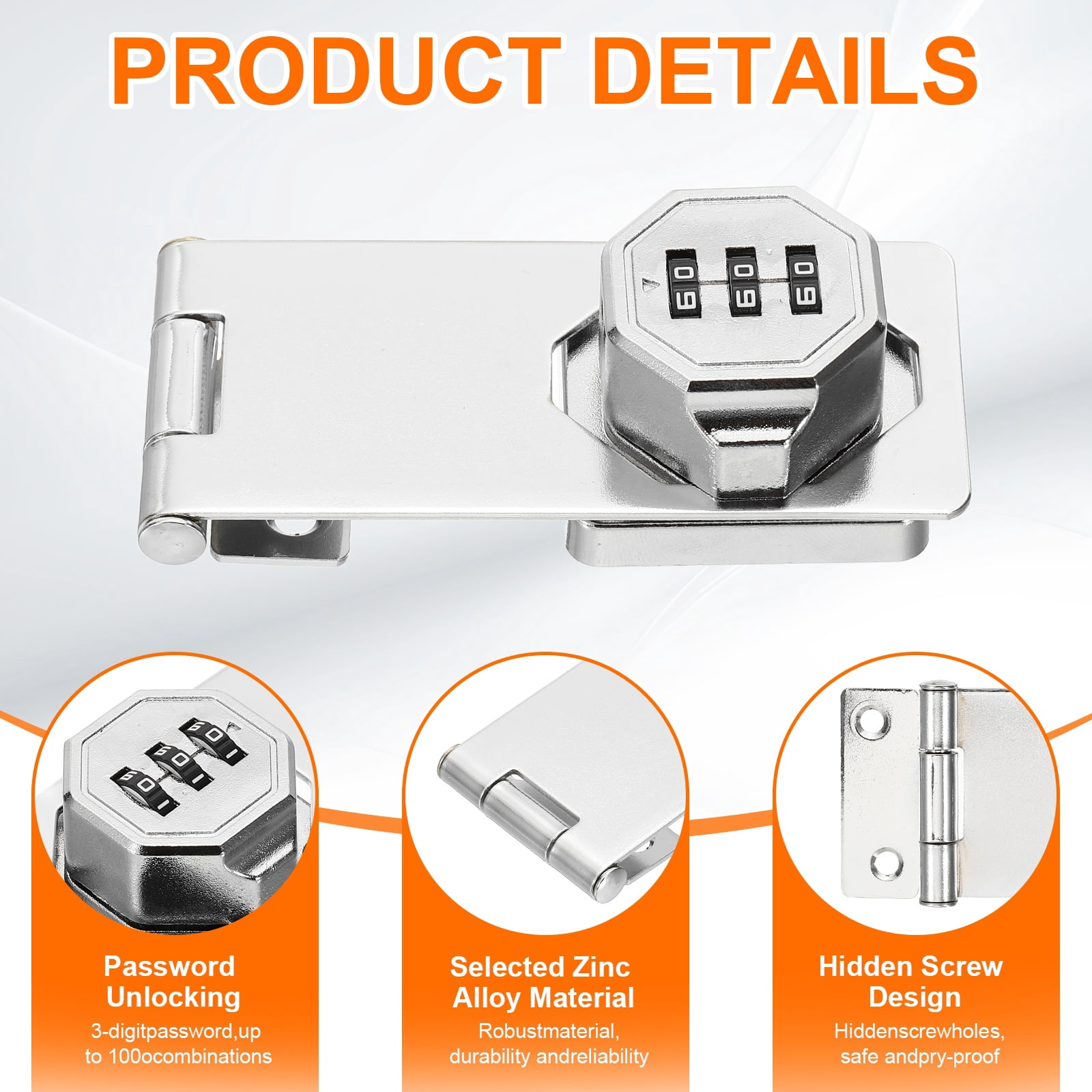 Uxcell 2 Pcs Keyless Cabinet Lock with Combination Code -  4 Inch Password Hasp Latch Lock Mechanical Password Rotary Hasp, for Office Filing Cabinets Drawer Closet Cupboard, Silver