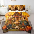 thumbnail image 1 of 7 Pcs Kids Kawaii Rabbit Bed in a Bag Queen Size Comforter Set,Cartoon Bunny Farm Animal Sheet Set,Rustic Farmhouse Décor Bedding with Comforter,Country Pumpkin Cabin Lodge Quilt Cover, 1 of 5