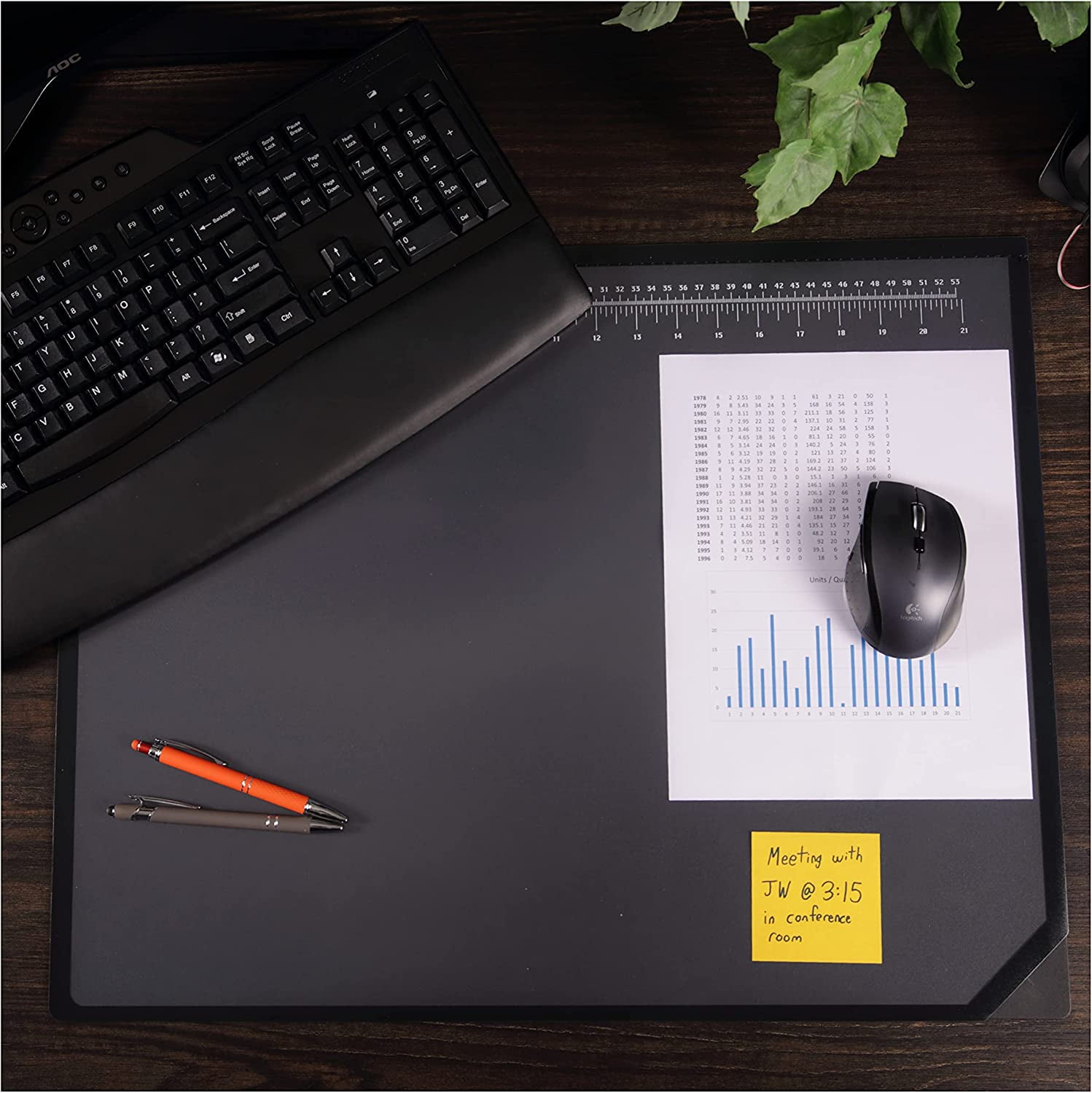 Pad Engineering Desk Mat Pad for Desktop Organization & Document Protection, Printed Ruler Measurements, Black/Clear, 19" x 24"