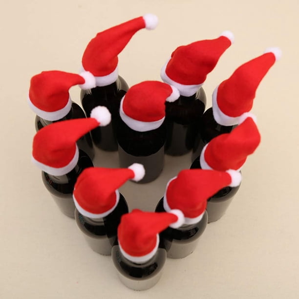 10PCS Christmas Santa Hats Silverware Holders Mini Santa Hat Cup Bottles Cover for Christmas Xmas Table Dinnerware Candy