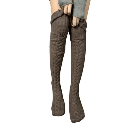 

Dewadbow Women Stockings Thick Kintted Winter Casual Warm Over Keen Socks