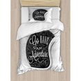 thumbnail image 3 of Vintage Duvet Cover Set, Motorcycle Adventure Words and Ornate Lines Contemporary New Graphic Design, Decorative 3 Piece Bedding Set with 2 Pillow Shams, Queen Size, Grey, by Ambesonne, 3 of 3