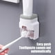 thumbnail image 4 of Dispensador y exprimidor de pasta de dientes montados en la pared - Sin instalación de taladro, adhesivo fuerte, soporte para cepillos - blanco, gris, azul, rosa, 4 of 6