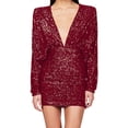 thumbnail image 2 of SMihono Women's Sequin Deep V Neck Long Sleeve Mini Dress Party Clubwear Cocktail Dress Trendy Bodycon Night out Outfit Red 6, 2 of 6