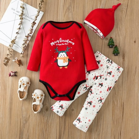

Leutsin Infant Newborn Baby Girls Boys Christmas Outfits Romper Bodysuit Pants Hat Set