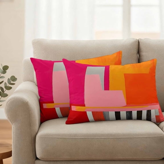 Pack of 2 Outdoor Pillow Covers 20x12 Inch Waterproof Pink Orange Throw Pillow Covers,Decorative Couch Pillow Shams Protectors Geometric Modern Abstract Oil Painting Patio Pillowcases Cushion Covers