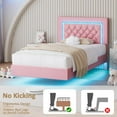 thumbnail image 3 of 4 EVER WINNER Twin Floating Bed Frame with LED Lights, LED Upholstered&nbsp;Platform Bed Frame with Diamond Tufted Headboard, Pink LED Bed Frame for Bedroom, Pink, 3 of 7