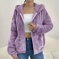 thumbnail image 2 of Women's Sherpa Lined Jackets Fleece Full Zip Hoodies Baggy Long Sleeve Drawstring Hood Coats Fluffy Warm Outfits (M, Purple), 2 of 8