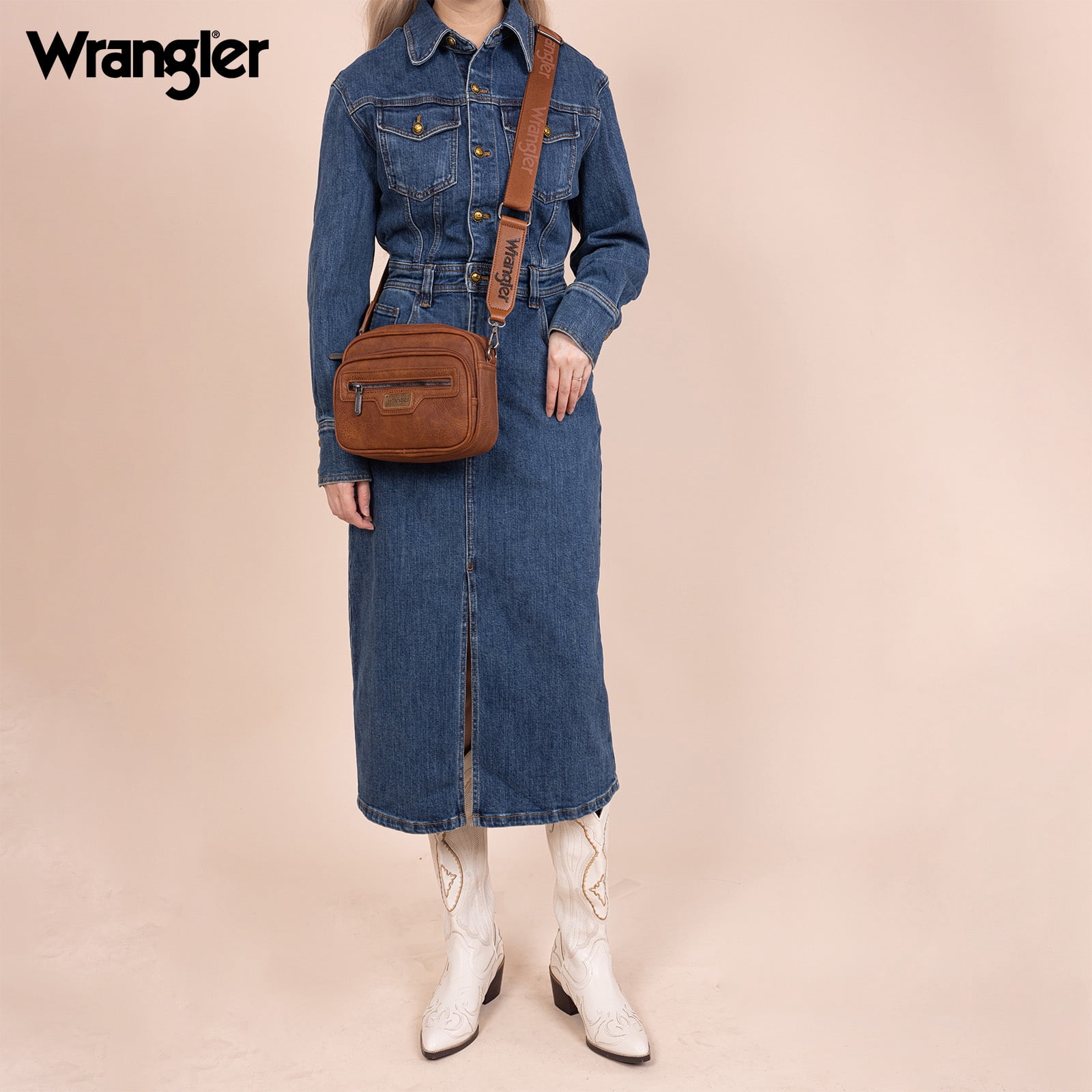 Wrangler Crossbody Bag for Women Multi Pocket Crossover Bag Shoulder Pursea with Adjustable Strap, Brown