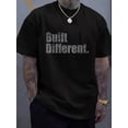thumbnail image 4 of 【New Arrival】Built Different Distressed Letter Graphic T-Shirt, Motivational Slogan Crewneck Short Sleeve Tee, Men Casual Streetwear Top, 4 of 7