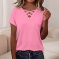 thumbnail image 6 of AKOEE Women's T-Shirts Criss-Cross V Neck Short Sleeve Tops Soft Plaid Tshirts Casual Summer Trendy Clothes (XL, Pink), 6 of 7
