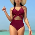 thumbnail image 2 of Ersazi Maternity Bathing Suit 2024 Spring Fashion Solid Color Mesh Bikini Swimsuit In Clearance Wine L, 2 of 5