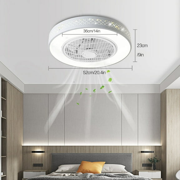 Remote LED Ceiling Fan Light Enclosed Chandelier Fan Lamp Dimmable 3 Speed Fan for Living Room, Bedroom