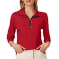 thumbnail image 2 of Lixiuxyad A Fashionable And Casual Half Zipper Solid Color Long Sleeved T Shirt For Ladies Basic Tee,Red L, 2 of 5