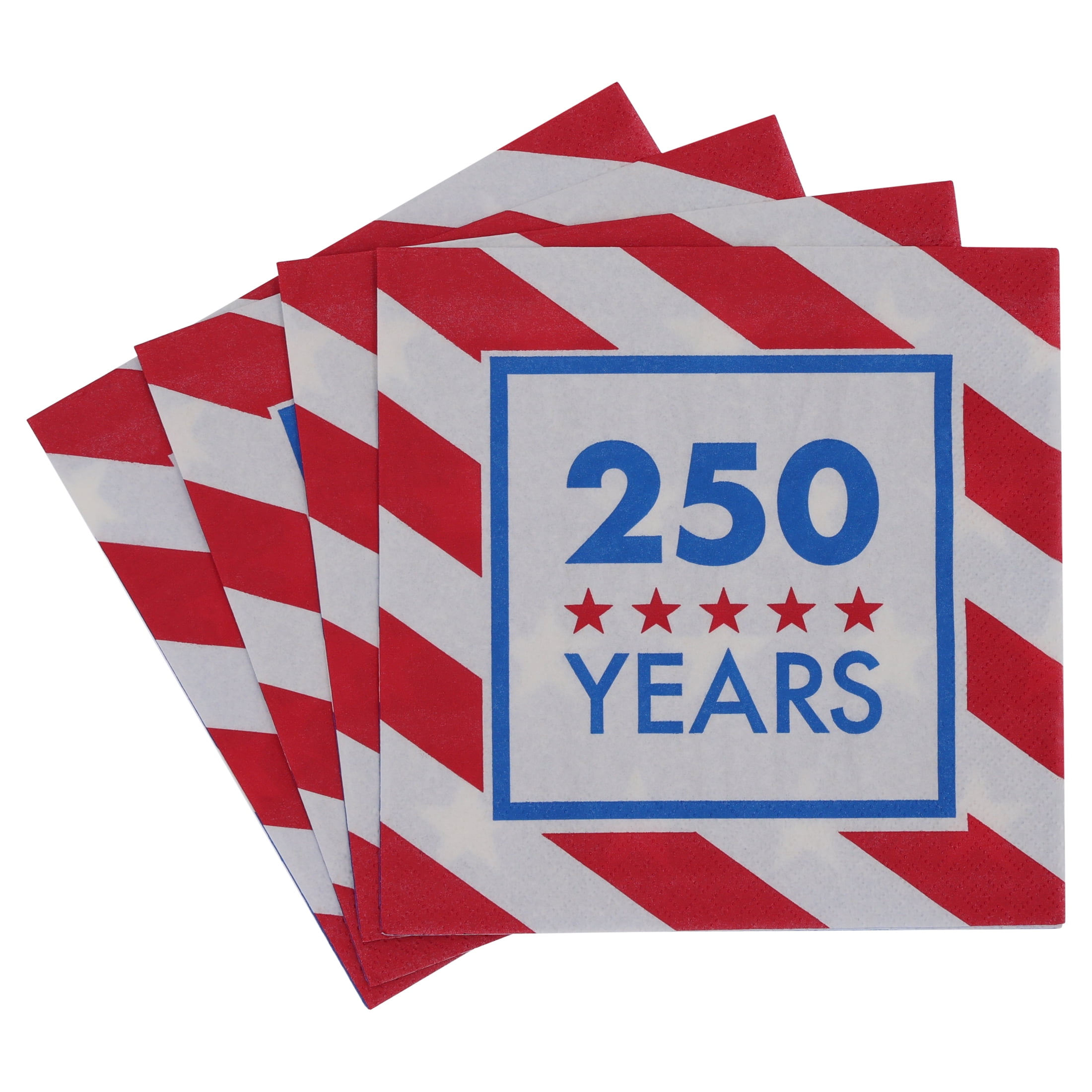 Way to Celebrate Patriotic Lunch Napkins, 6.5" x 6.5", Red, White & Blue, 24 Count
