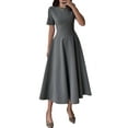 thumbnail image 3 of Women'S Autumn Elegant Classic Round Neck Short Sleeve Midi A-Line Flowing Elegant Winter Party Dress Gray S, 3 of 9