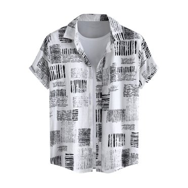 Mens Shirt Adult Male Designer Shirts Men Male Spring and Summer Single Breasted Shirts Casual Print Lapel Beach Short Sleeve Clothes(White,XXL)