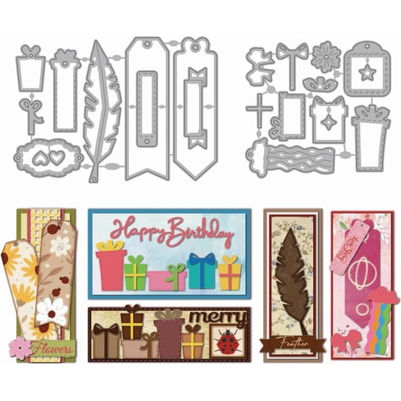 Bookmark Theme Carbon Steel Cutting Dies Stencils for DIY Scrapbooking Photo Album Decorative Embossing Paper Card Mixed Shapes 103~144x97~103x0.8mm 2pcs/set