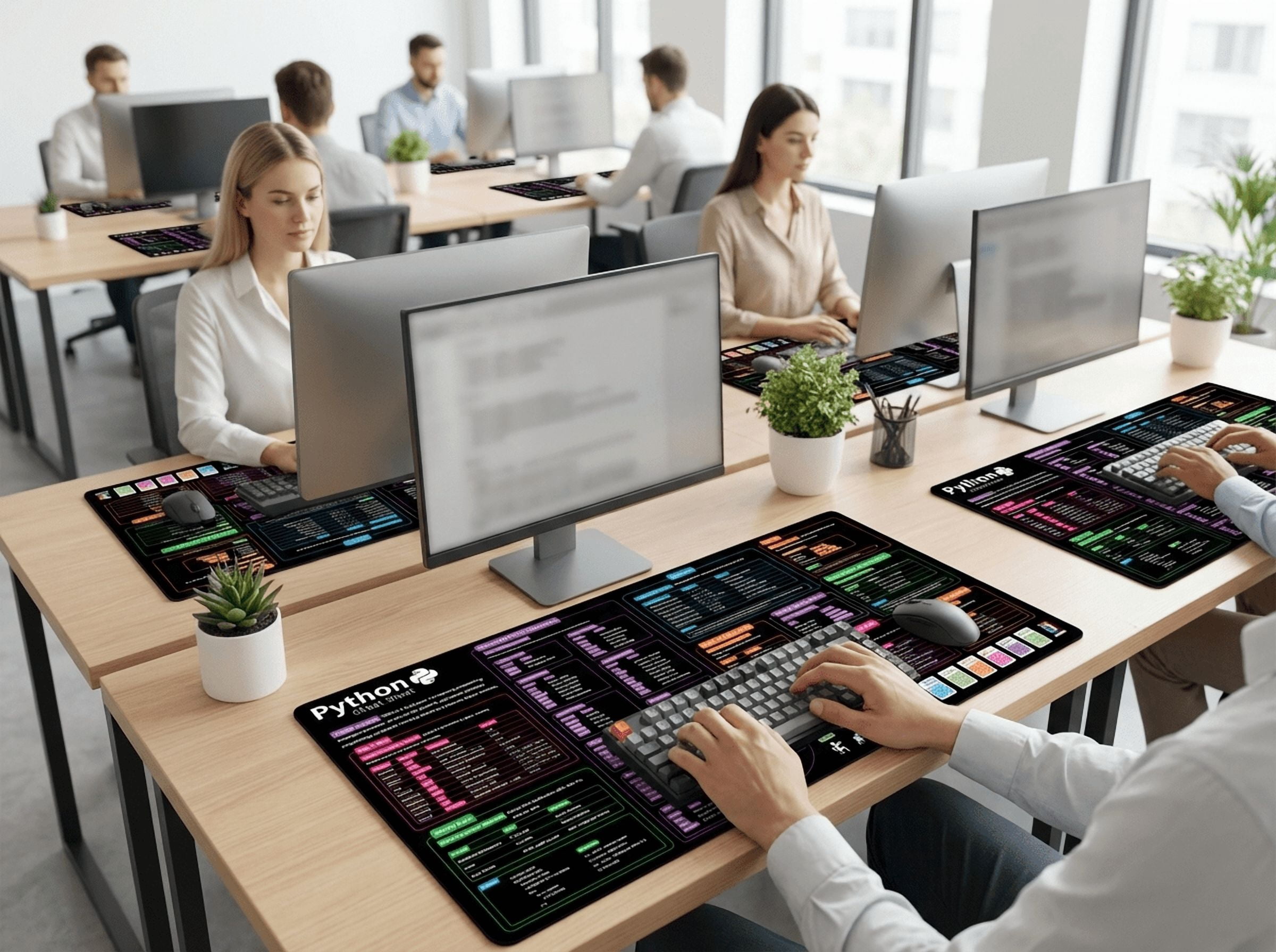 Python Cheat Sheet Desk Mat – Neoprene Coding Desk Pad with Anti-Slip Base & Stitched Edges, Python Programming 12x22 in