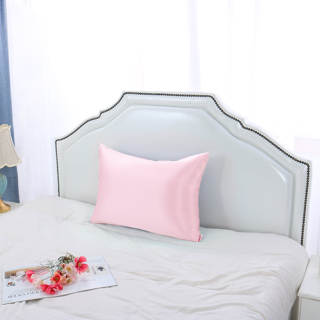 Unique Bargains 1 Piece 100% Silk Pillowcase Pink Travel