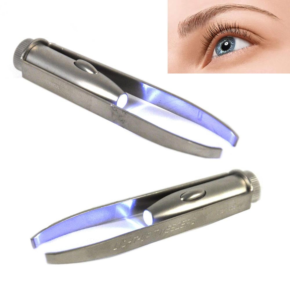 Eyebrow Hair Tweezer Stainless Steel Mini Portable Build-in LED Light Eyelash Removal Tweezer Clip Make Up Eyebrow Hair Beauty Tool