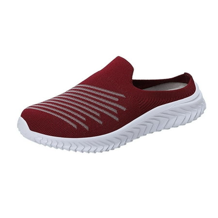 

SEMIMAY Women s New Middle Aged Mother Wears Baotou Semi Slippers Flat Bottom Soft Mesh Sports Breathable Casual Shoes