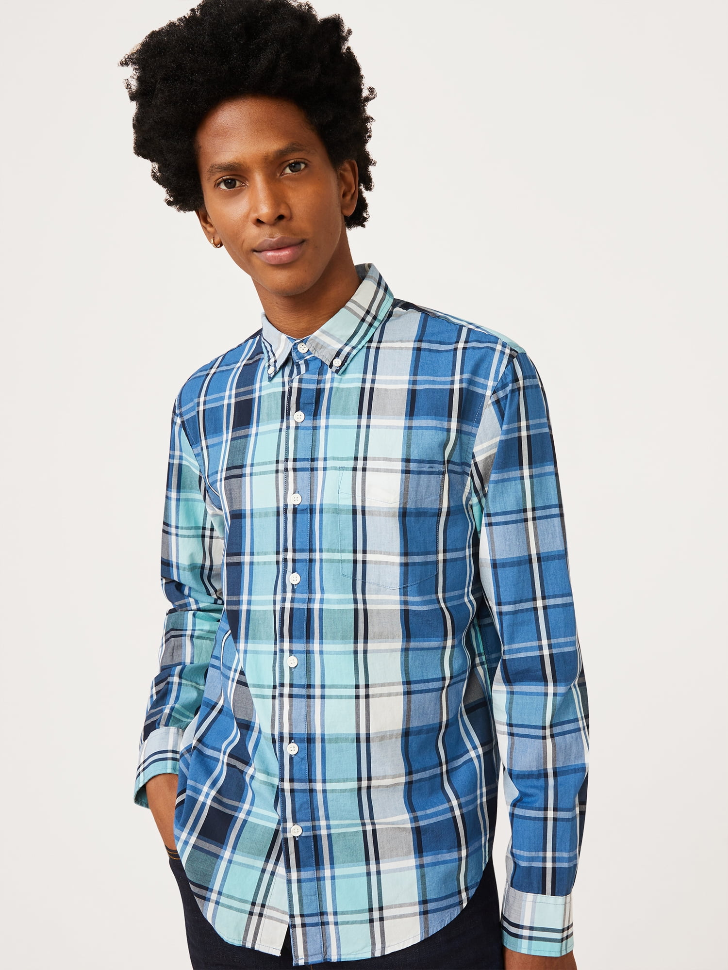 Free Assembly Men's Indigo Button Down Long Sleeve Shirt