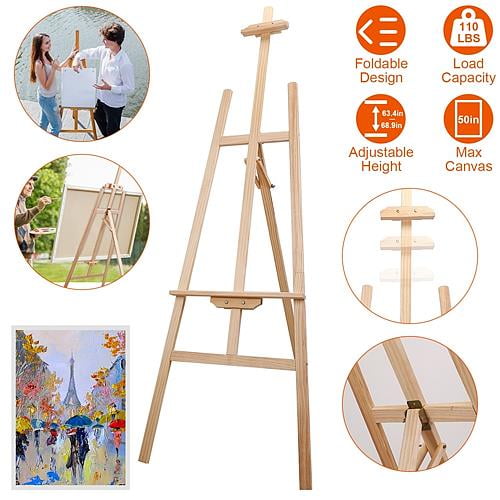 iMountek Painting Easel Stand Wooden Inclinable A Frame Tripod Easel Drawing Stand with 63.4 in-68.9in Adjustable Height Hold Canvas up to 50in
