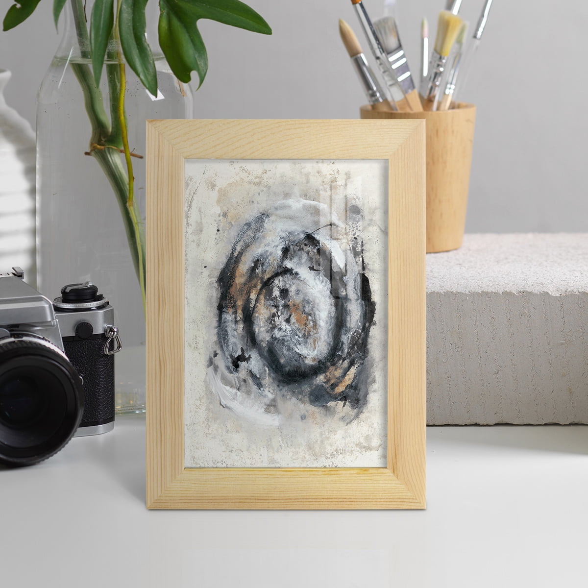 Circular Energy IV -Framed Print w/glass-Natural Wood