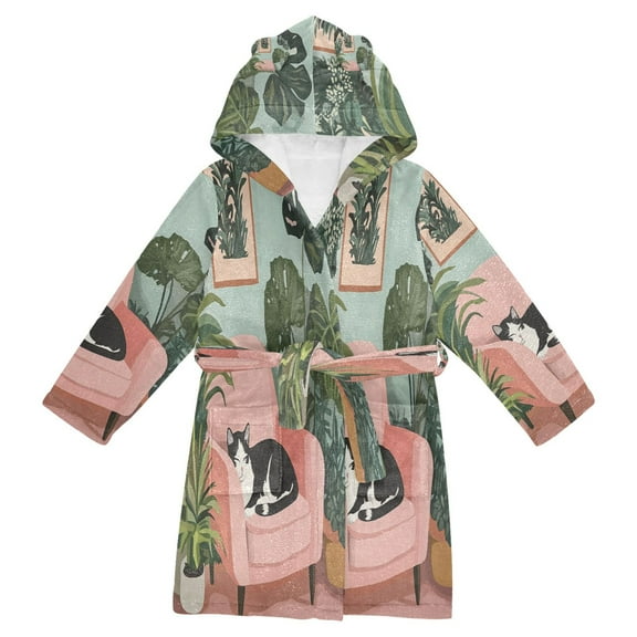 FORMRS Niños Bathrobe Unisex Hooded Robe Soft Plush Pajamas Sleepwear, Size 2-3T, Pink Sleeping Cat