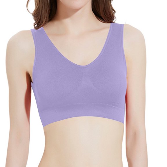 ATOYSOY Wireless Bras for Older Women Ruched Sports Bra for Women Racerback V-Neck Workout Bras Padded Seamless Longline Yoga Bra Breathable Ladies Soft Lounge Bra (Purple,M)