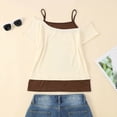thumbnail image 7 of DHFJKG Summer T Shirts For Women Short Sleeve Fashion Asymmetrical 2 In 1 Top Casual Graphic Tee Cute Y2K Vintage Clothing Stylish Tops, 7 of 7