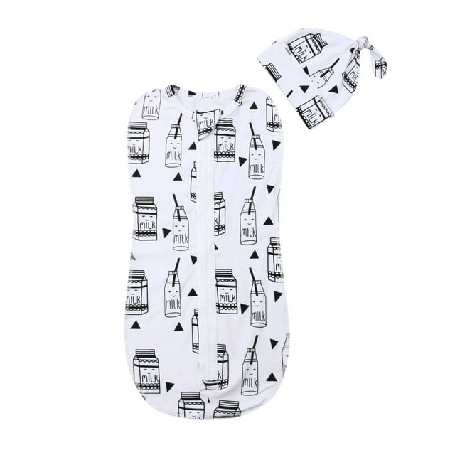Gupgi Newborn Infant Baby Cartoon Animal Zipper Swaddle Wrap Blanket + Hat