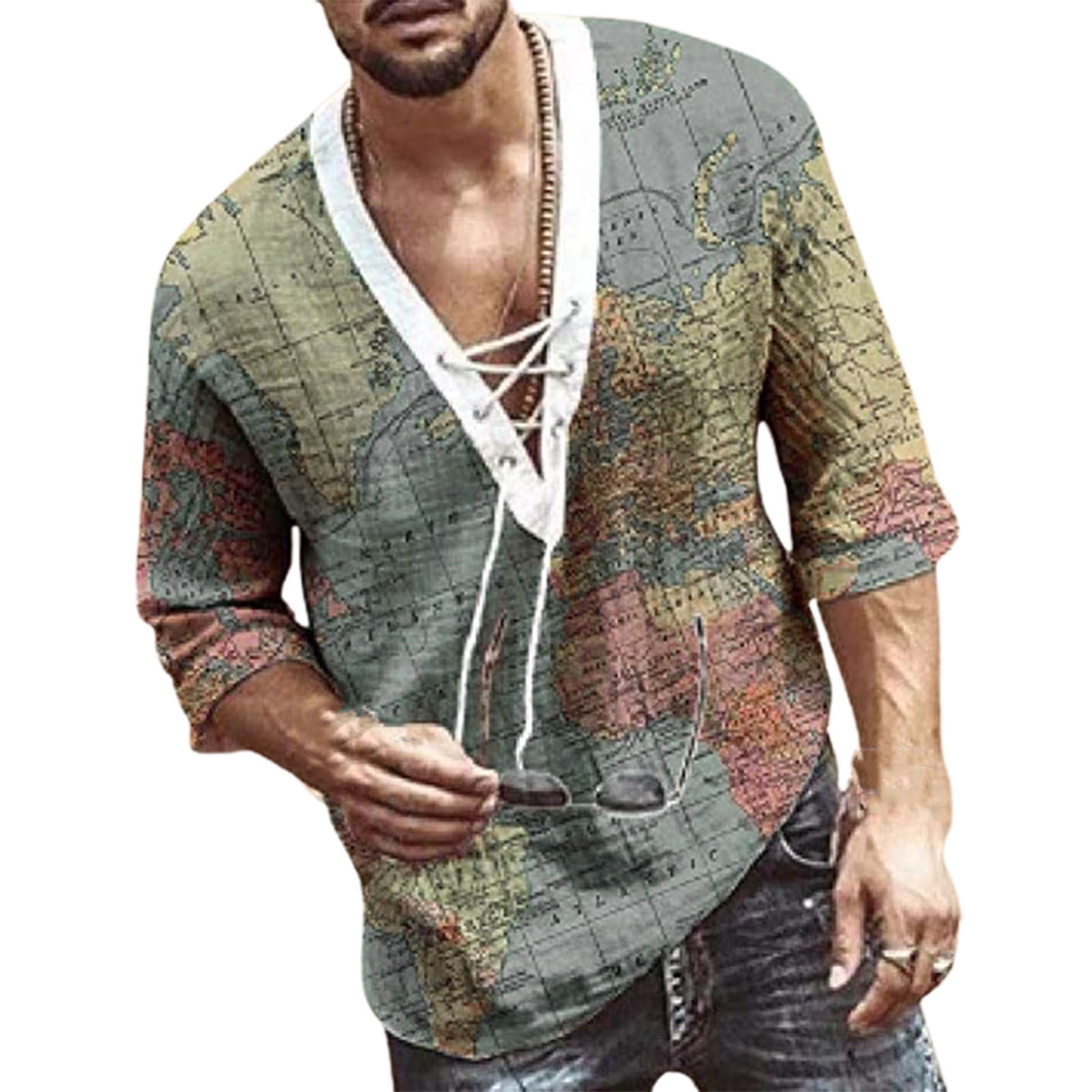 men's lace up front shirts