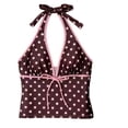 thumbnail image 5 of Y2k Vintage 2 Pieces Bikini Set Coquette Halter Tankini Top with Shorts Whimsy Polka Dot Beach Swimsuit Vacation Outfit Pink M, 5 of 6