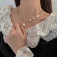 thumbnail image 3 of Fashion Alloy Chain Choker Necklace Paperclip Choker Chain Necklace Pearl Pendant Necklace Gold for Women and Girls, 3 of 4