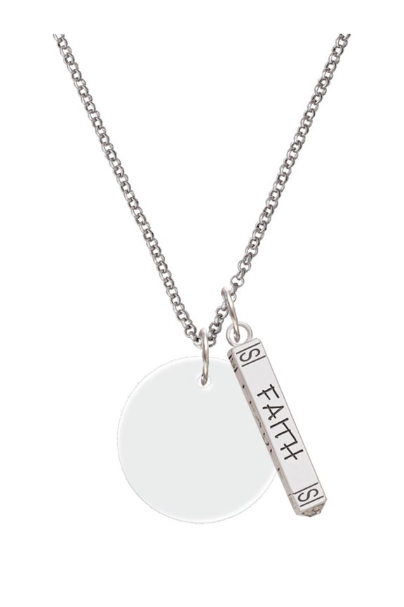 Acrylic 1" Disc Imitation Pearl Silvertone Believe Faith Prayer Hope Bar Charm Necklace, 23"