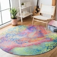 thumbnail image 2 of SAFAVIEH Paint Brush Lilly Novelty Machine Washable Area Rug, Blue/Coral, 6'7" x 6'7" Round, 2 of 6