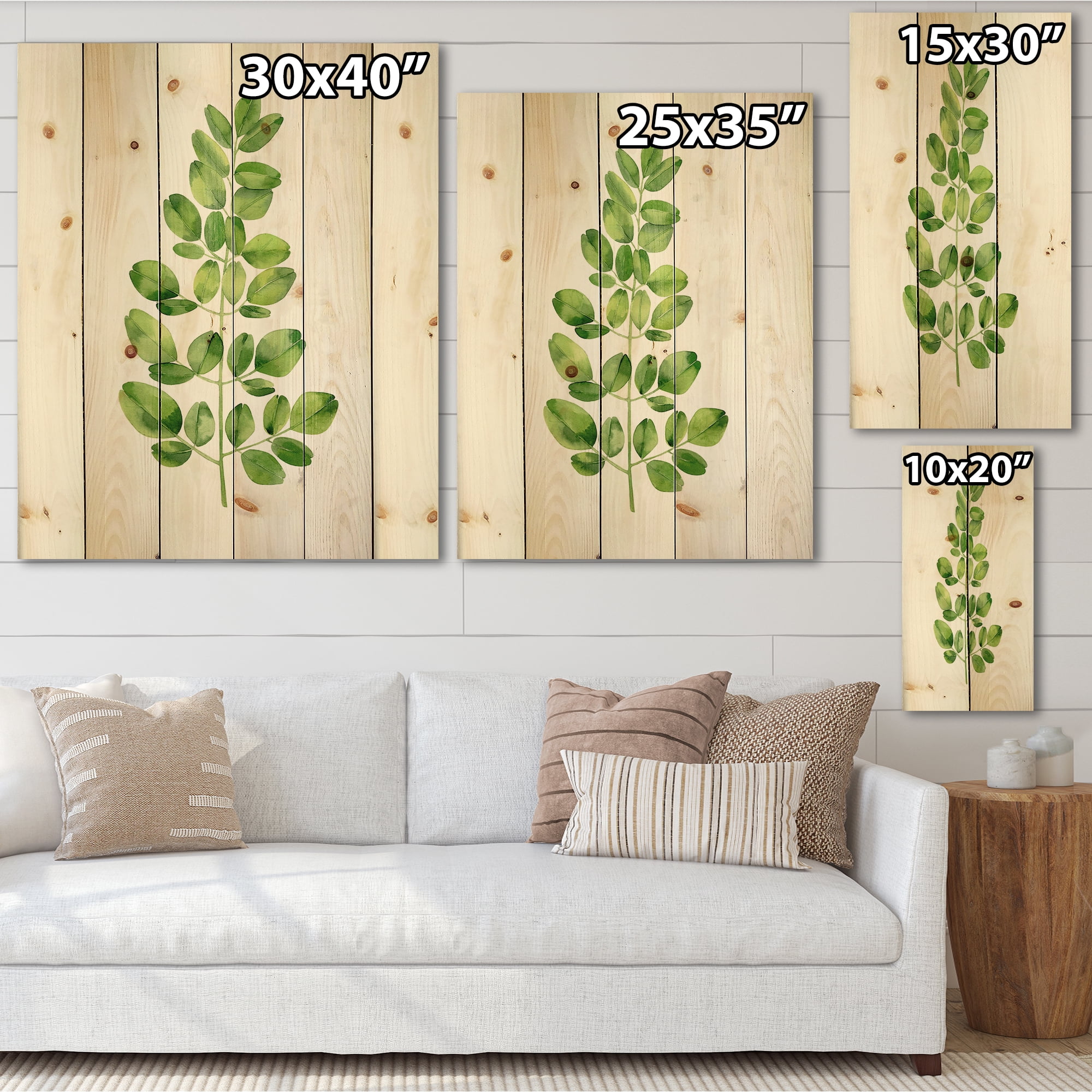 Designart 'Moringa Plant Branch Tropical Tree Foliage' Farmhouse Print on Natural Pine Wood