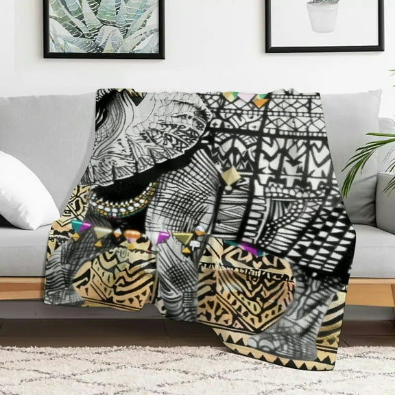Creowell Elephant Pattern Mosaic Warm Cozy Decorative Blanket Gift, Soft Flannel Durable Fuzzy Blanket for Sofa, Travel, Camping, Bed, Chair, All Season Use 30x40in