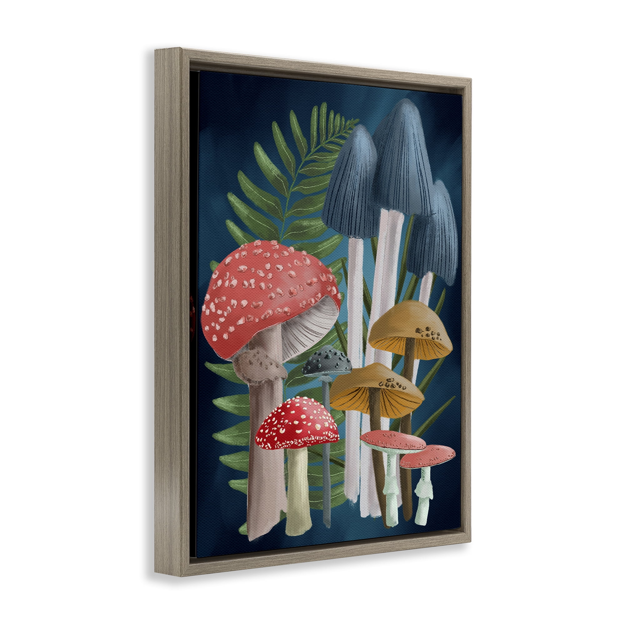 Stupell Industries Forest Fern & Mushrooms Botanical & Floral Painting Brown Floater Framed Art Print Wall Art, 25 x 31