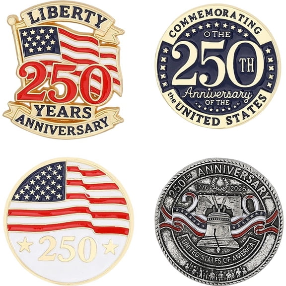 Wiywef 4pcs America 250th Birthday Pin Badge Brooch Set 250 Years Anniversary Independence Day Decorations Gifts Memorabilia Patriotic Lapel Pins