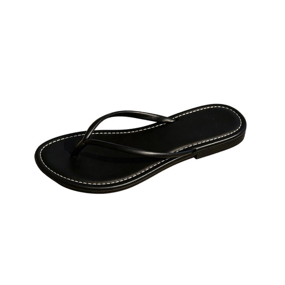 KIJBLAE Women's Thin Strap Minimalist Flip Flops, Wide Width Open Toe Lightweight Casual Beach Slippers for Summer Black 43