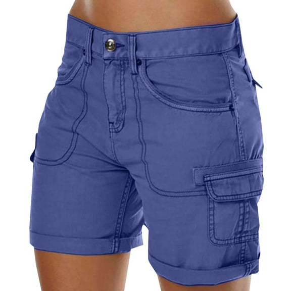 Charmgo Womens Cargo Shorts, Women's Casual High Waisted Shorts Thin Loose Wide Leg Shorts Cargo Shorts Women, Shorts for Women Blue L