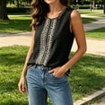 thumbnail image 4 of CQONEPT Women's Linen Embroidered Tank Tops Casual Sleeveless Crew Neck Blouse Vintage Boho Loose Summer Beach Casual Shirts Black XXL, 4 of 7