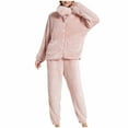 thumbnail image 2 of Antinious Women Solid Couple Style Flannel Long Sleeve Cardigan Warm Homewear Loungewear Set Set,Winter Pajamas for Women Set,Women's Sleepwear Outfits,Pink,XL, 2 of 5