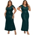 thumbnail image 4 of Women's V Neck Sequin Formal Evening Dress Tassel Bead Sleeve Mermaid Long Gown 1920S Party Maxi Military Dress, 4 of 6