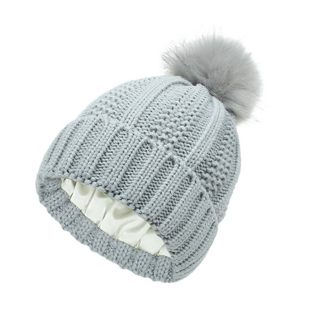 Transemion Accessoires à la Mode Bonnets d'Hiver Doublés en Satin Taille Unique Tuque d'Hiver Gris Pâle